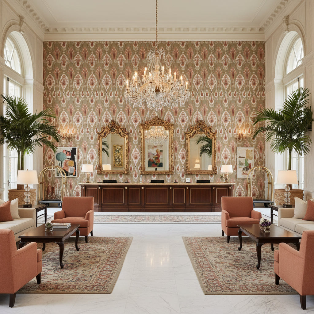 BP10853.5.0 | Kravet - Hotel Lobby Visualization (AI-generated, may not be to scale. Verify pattern scale with product specifications.)