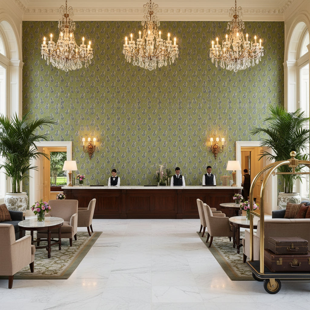 BP10930.2.0 | Kravet - Hotel Lobby Visualization (AI-generated, may not be to scale. Verify pattern scale with product specifications.)