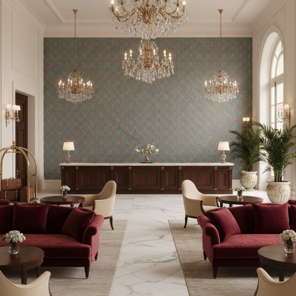 BP10930.4.0 | Kravet - Hotel Lobby Visualization (AI-generated, may not be to scale. Verify pattern scale with product specifications.)