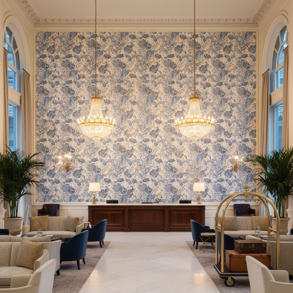 BP10938.1.0 | Kravet - Hotel Lobby Visualization (AI-generated, may not be to scale. Verify pattern scale with product specifications.)