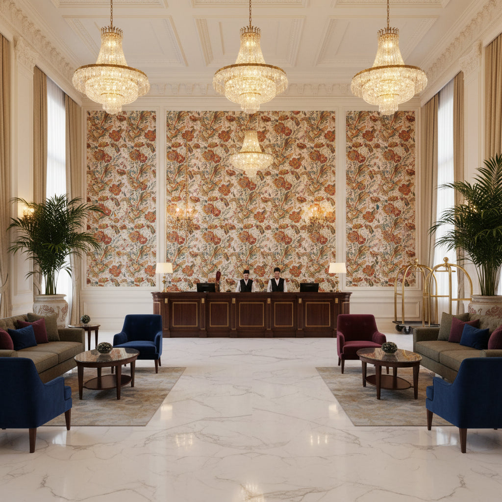 BP10938.3.0 | Kravet - Hotel Lobby Visualization (AI-generated, may not be to scale. Verify pattern scale with product specifications.)