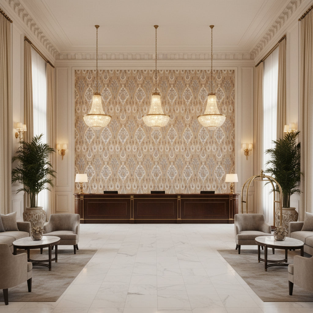 BP10939.3.0 | Kravet - Hotel Lobby Visualization (AI-generated, may not be to scale. Verify pattern scale with product specifications.)