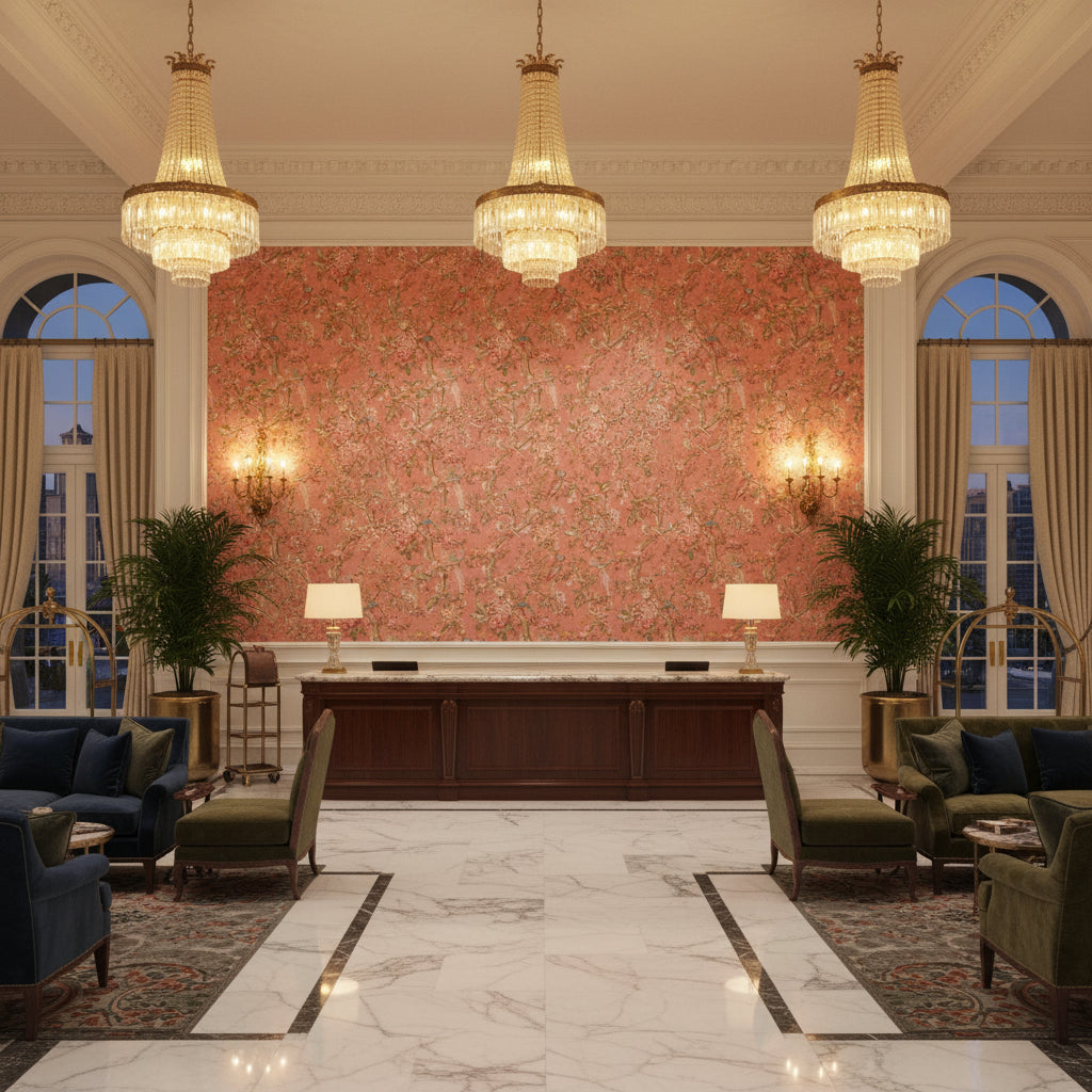BP10948.2.0 | Kravet - Hotel Lobby Visualization (AI-generated, may not be to scale. Verify pattern scale with product specifications.)