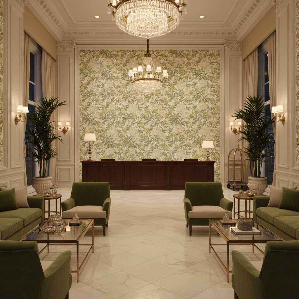 BP10950.3.0 | Kravet - Hotel Lobby Visualization (AI-generated, may not be to scale. Verify pattern scale with product specifications.)