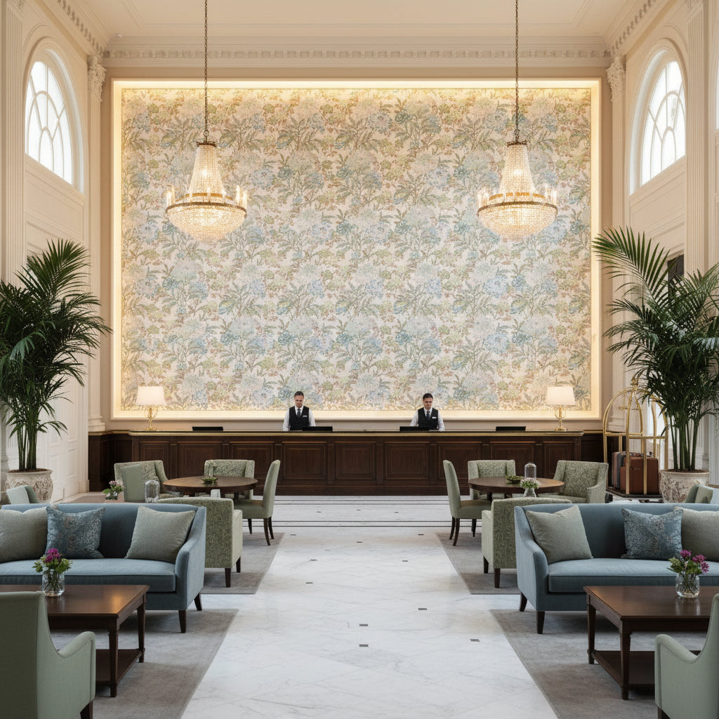 BP10950.4.0 | Kravet - Hotel Lobby Visualization (AI-generated, may not be to scale. Verify pattern scale with product specifications.)
