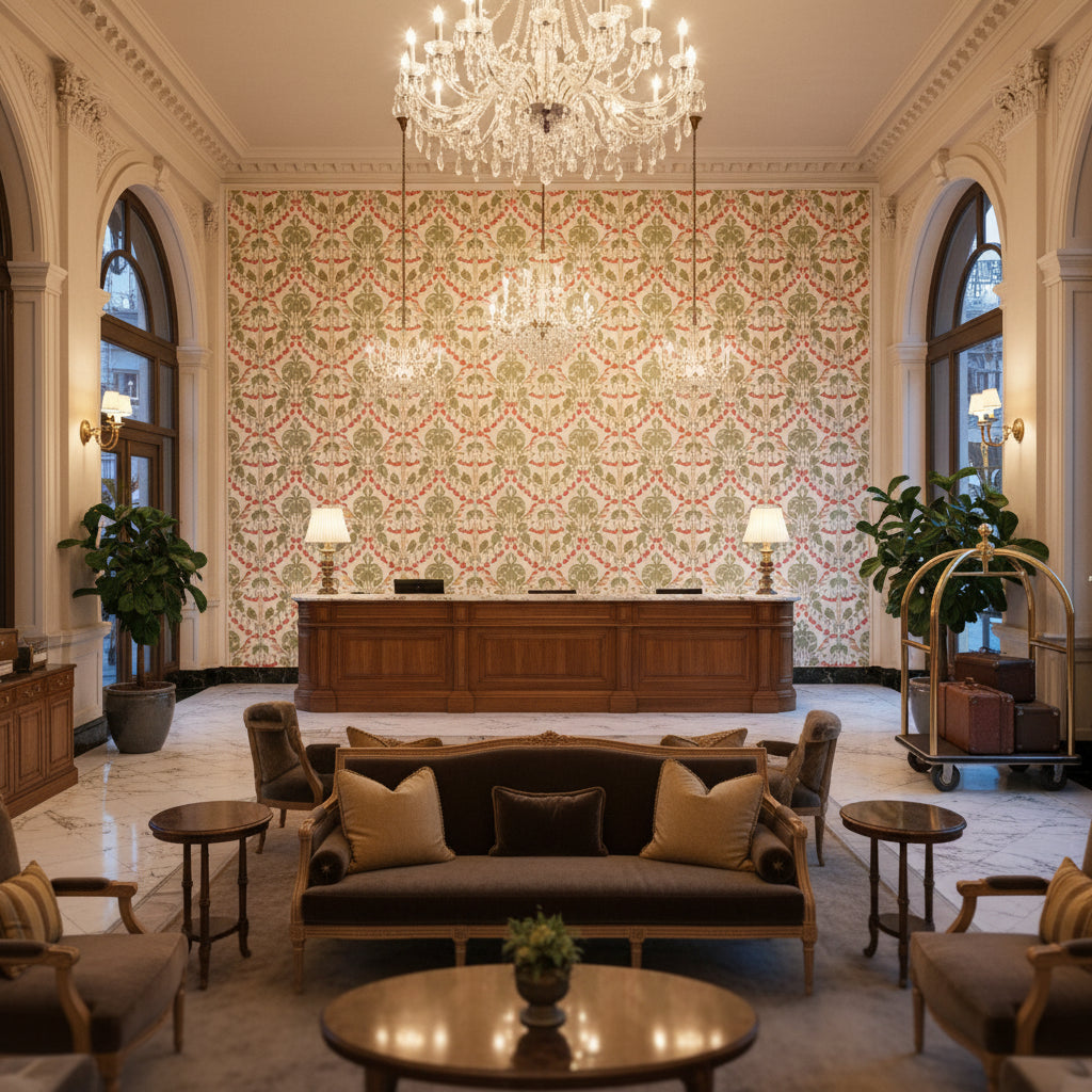 BP10967.1.0 | Kravet - Hotel Lobby Visualization (AI-generated, may not be to scale. Verify pattern scale with product specifications.)