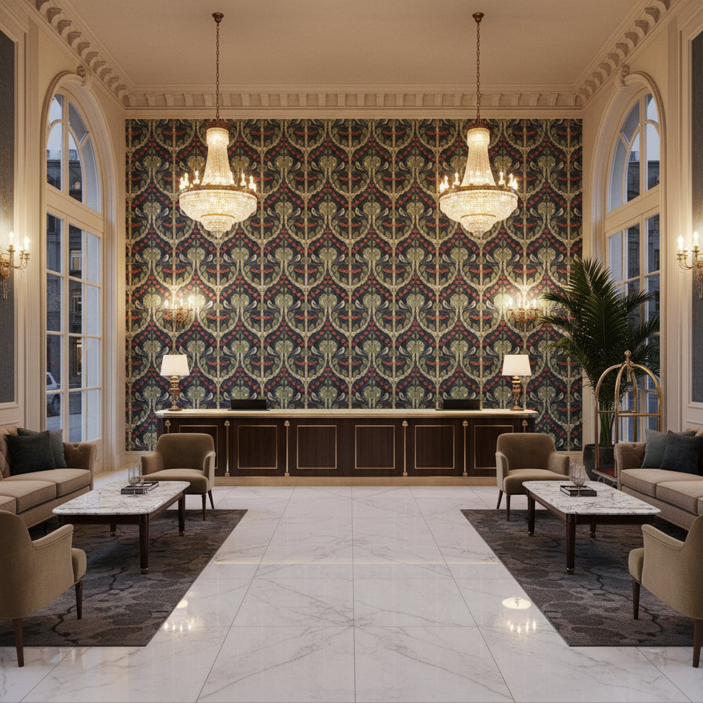 BP10967.2.0 | Kravet - Hotel Lobby Visualization (AI-generated, may not be to scale. Verify pattern scale with product specifications.)