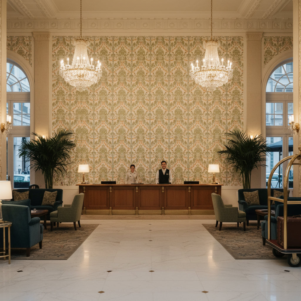 BP10967.3.0 | Kravet - Hotel Lobby Visualization (AI-generated, may not be to scale. Verify pattern scale with product specifications.)