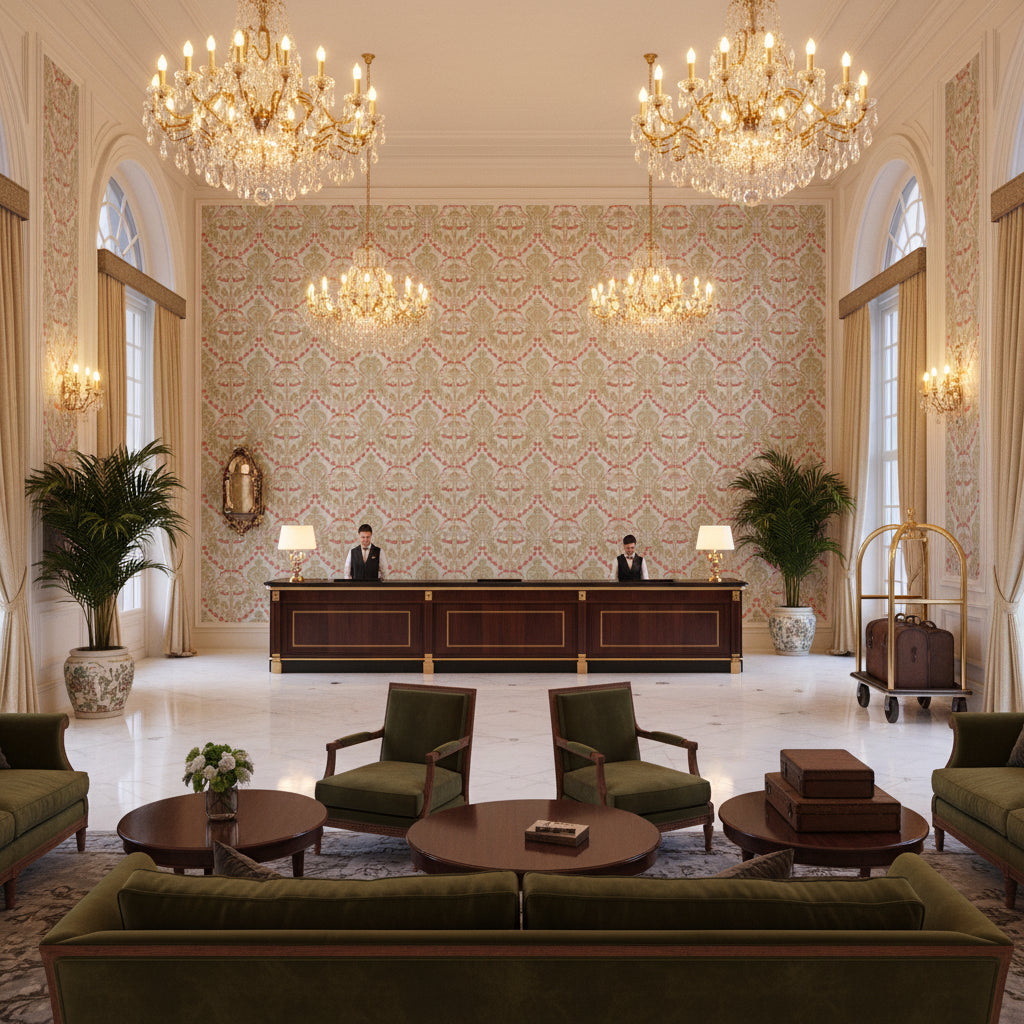 BP10967.4.0 | Kravet - Hotel Lobby Visualization (AI-generated, may not be to scale. Verify pattern scale with product specifications.)