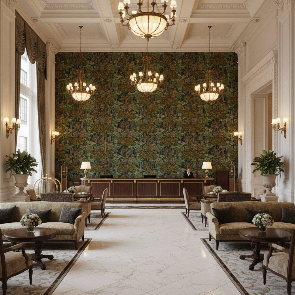 BP10972.1.0 | Kravet - Hotel Lobby Visualization (AI-generated, may not be to scale. Verify pattern scale with product specifications.)
