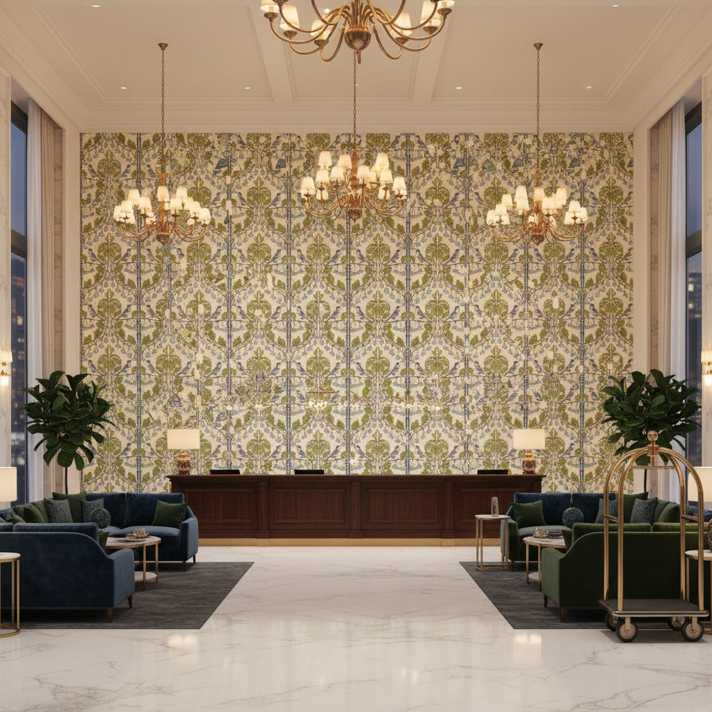 BP10993.1.0 | Kravet - Hotel Lobby Visualization (AI-generated, may not be to scale. Verify pattern scale with product specifications.)