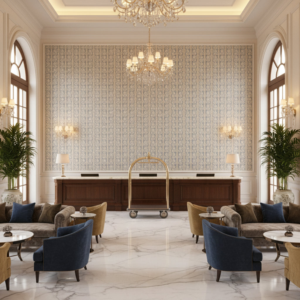 BP10999.5.0 | Kravet - Hotel Lobby Visualization (AI-generated, may not be to scale. Verify pattern scale with product specifications.)