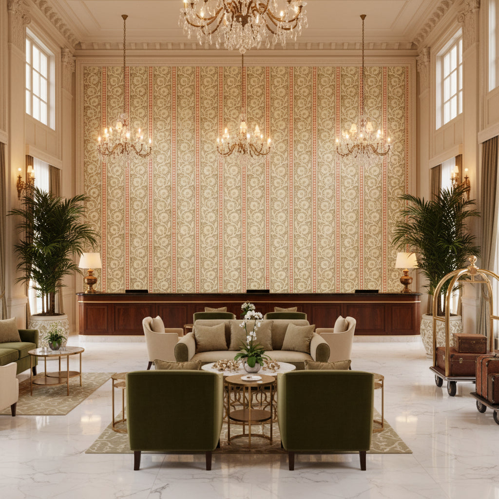 BP10999.6.0 | Kravet - Hotel Lobby Visualization (AI-generated, may not be to scale. Verify pattern scale with product specifications.)