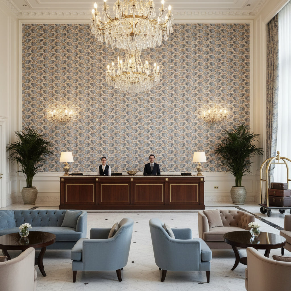 BP11000.1.0 | Kravet - Hotel Lobby Visualization (AI-generated, may not be to scale. Verify pattern scale with product specifications.)