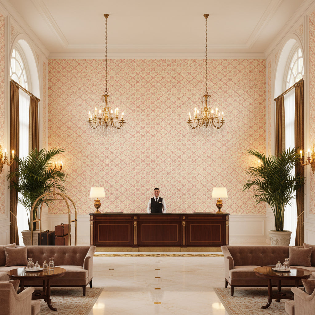 BP11001.3.0 | Kravet - Hotel Lobby Visualization (AI-generated, may not be to scale. Verify pattern scale with product specifications.)