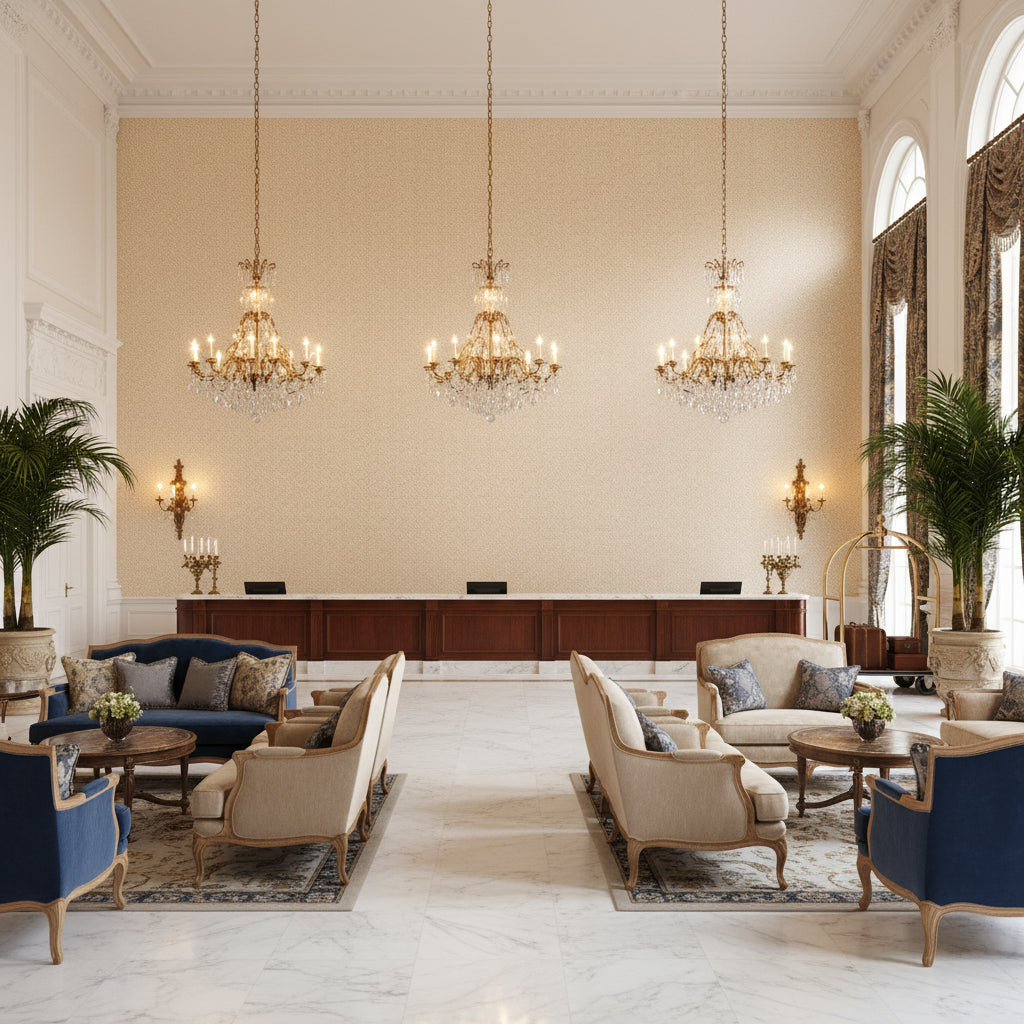 BP11004.225.0 | Kravet - Hotel Lobby Visualization (AI-generated, may not be to scale. Verify pattern scale with product specifications.)