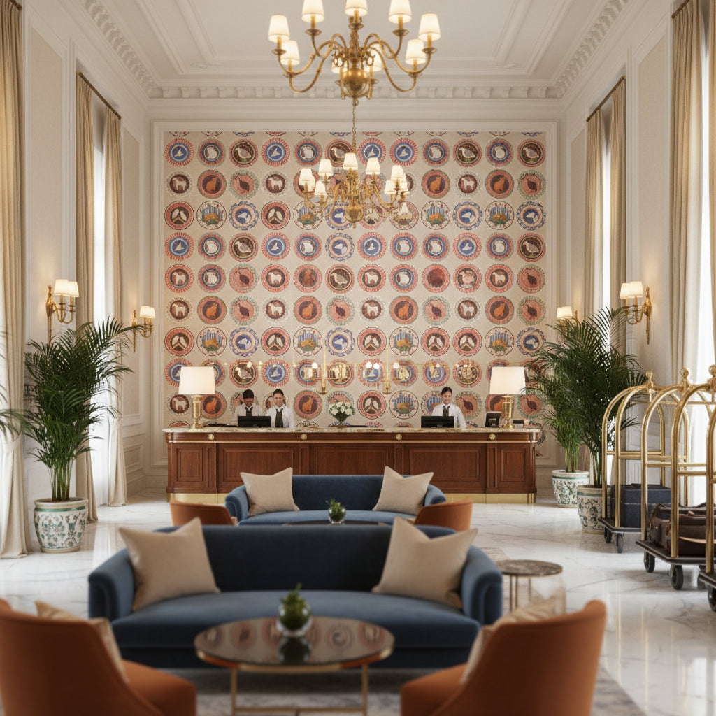 BP11047.1.0 | Kravet - Hotel Lobby Visualization (AI-generated, may not be to scale. Verify pattern scale with product specifications.)