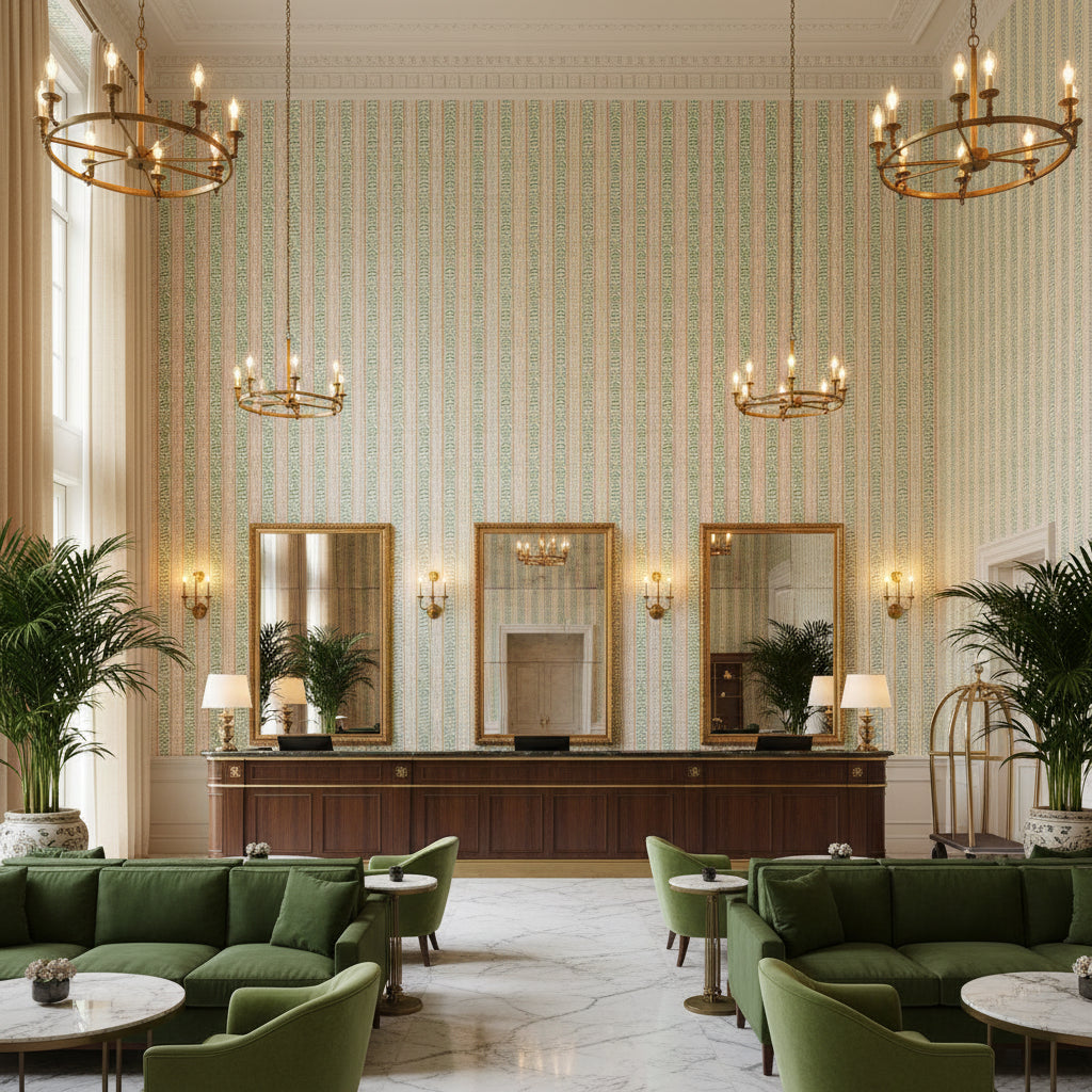 BP11050.3.0 | Kravet - Hotel Lobby Visualization (AI-generated, may not be to scale. Verify pattern scale with product specifications.)