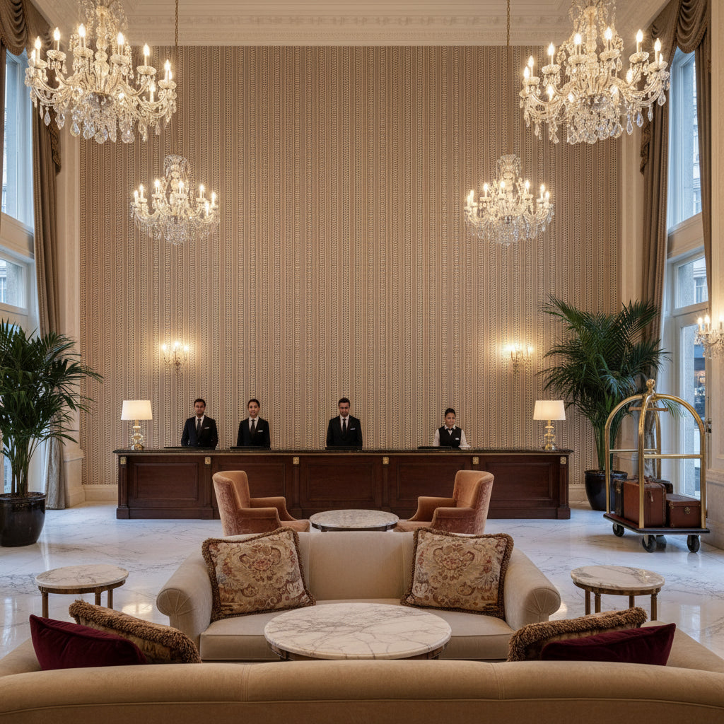 BP11051.290.0 | Kravet - Hotel Lobby Visualization (AI-generated, may not be to scale. Verify pattern scale with product specifications.)