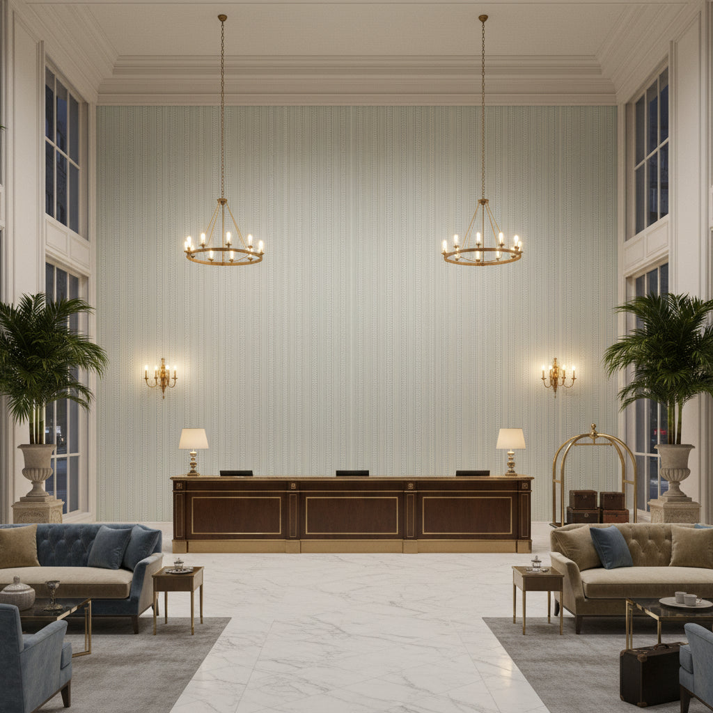 BP11051.615.0 | Kravet - Hotel Lobby Visualization (AI-generated, may not be to scale. Verify pattern scale with product specifications.)