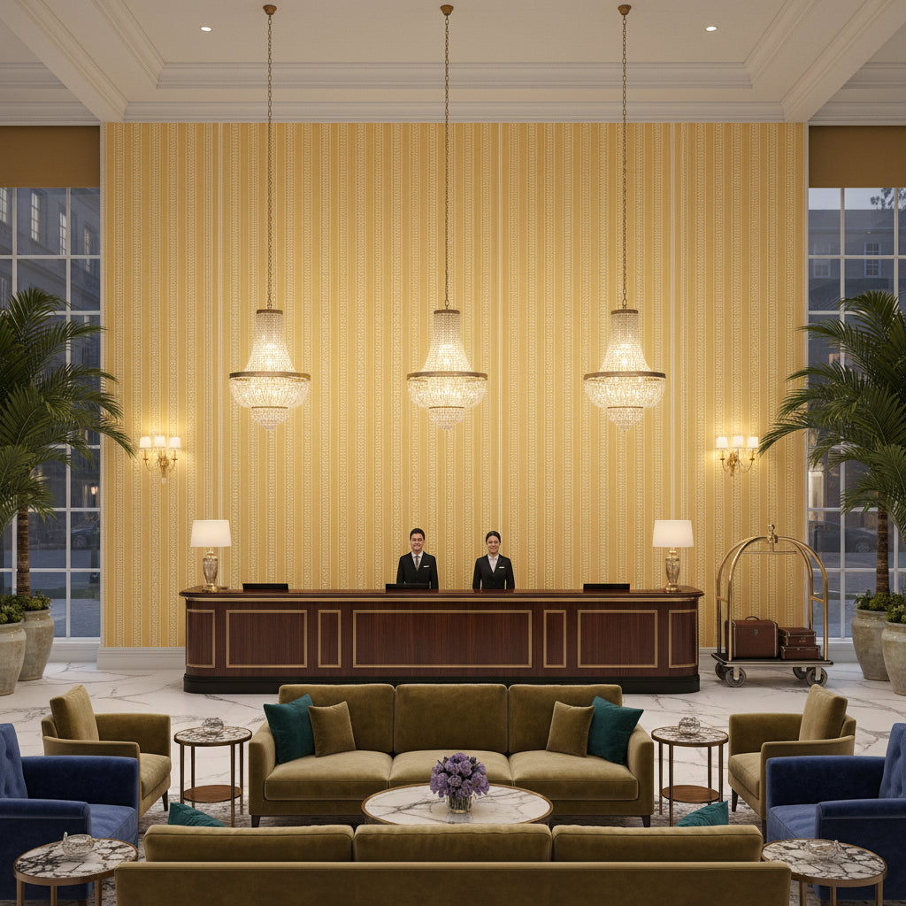 BP11051.814.0 | Kravet - Hotel Lobby Visualization (AI-generated, may not be to scale. Verify pattern scale with product specifications.)