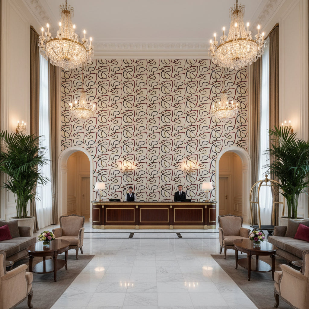 BP11054.1.0 | Kravet - Hotel Lobby Visualization (AI-generated, may not be to scale. Verify pattern scale with product specifications.)