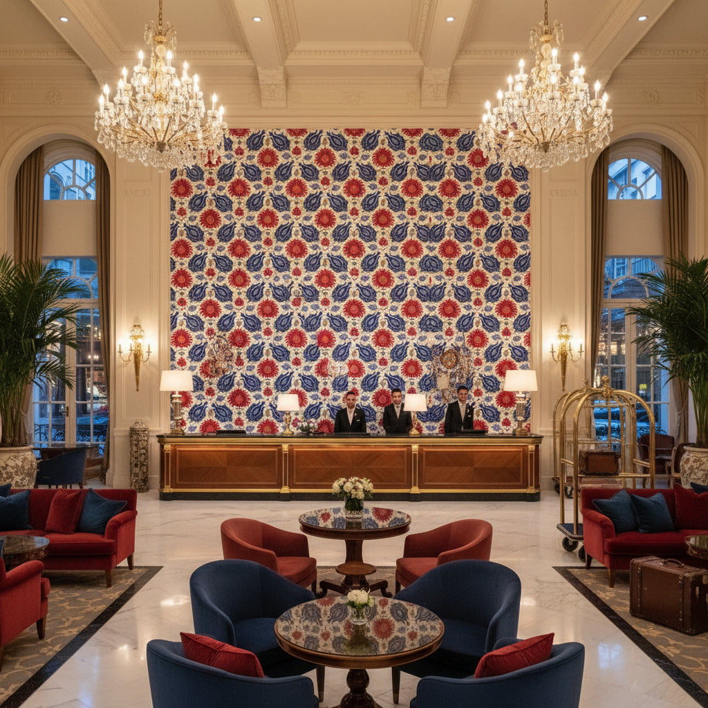 BR-700020.5193.0 | Kravet - Hotel Lobby Visualization (AI-generated, may not be to scale. Verify pattern scale with product specifications.)