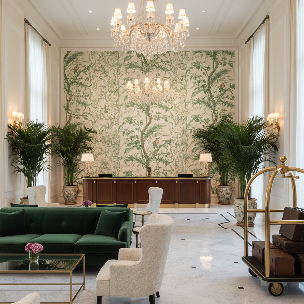BR-79431.435.0 | Kravet - Hotel Lobby Visualization (AI-generated, may not be to scale. Verify pattern scale with product specifications.)