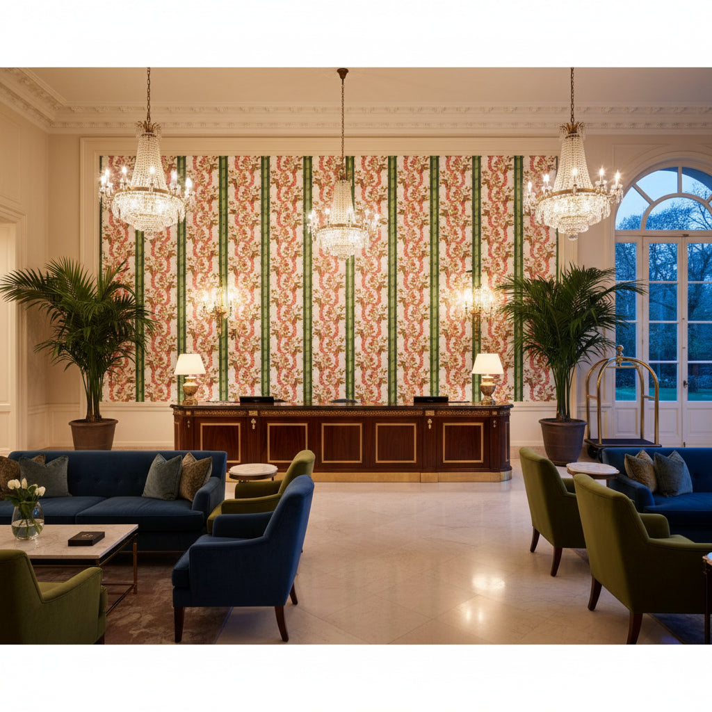 BR-79510.449.0 | Kravet - Hotel Lobby Visualization (AI-generated, may not be to scale. Verify pattern scale with product specifications.)