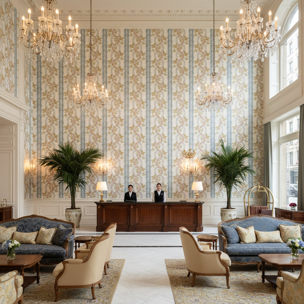 BR-79510.511.0 | Kravet - Hotel Lobby Visualization (AI-generated, may not be to scale. Verify pattern scale with product specifications.)