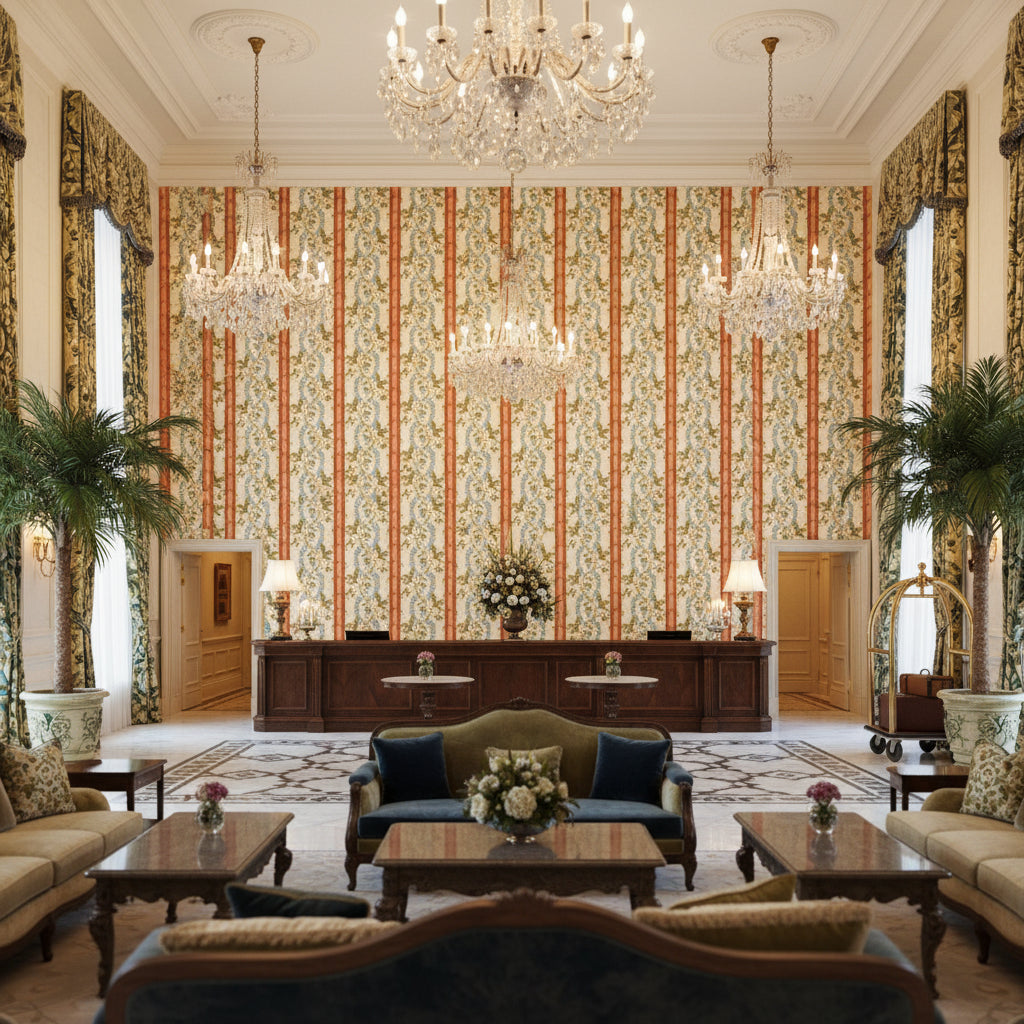 BR-79510.677.0 | Kravet - Hotel Lobby Visualization (AI-generated, may not be to scale. Verify pattern scale with product specifications.)