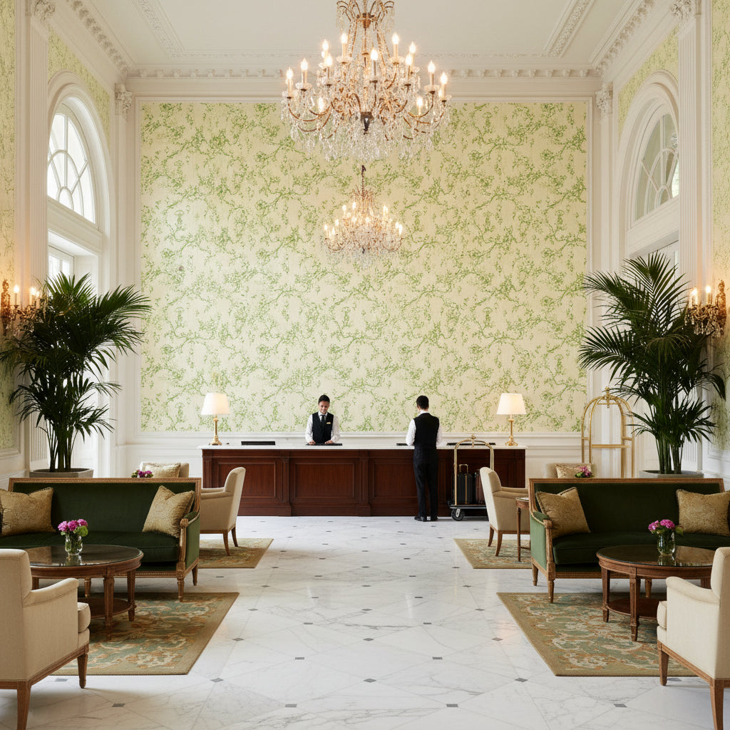 BR-79704.3.0 | Kravet - Hotel Lobby Visualization (AI-generated, may not be to scale. Verify pattern scale with product specifications.)