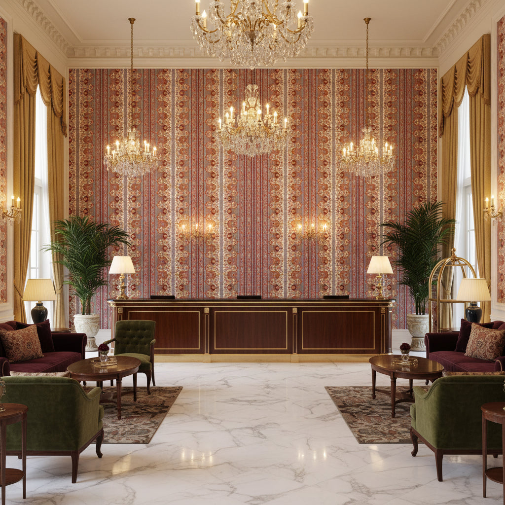 BR-79743.634.0 | Kravet - Hotel Lobby Visualization (AI-generated, may not be to scale. Verify pattern scale with product specifications.)
