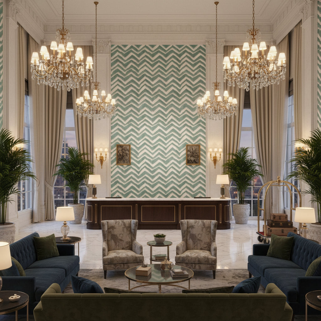 BR-79785.213.0 | Kravet - Hotel Lobby Visualization (AI-generated, may not be to scale. Verify pattern scale with product specifications.)