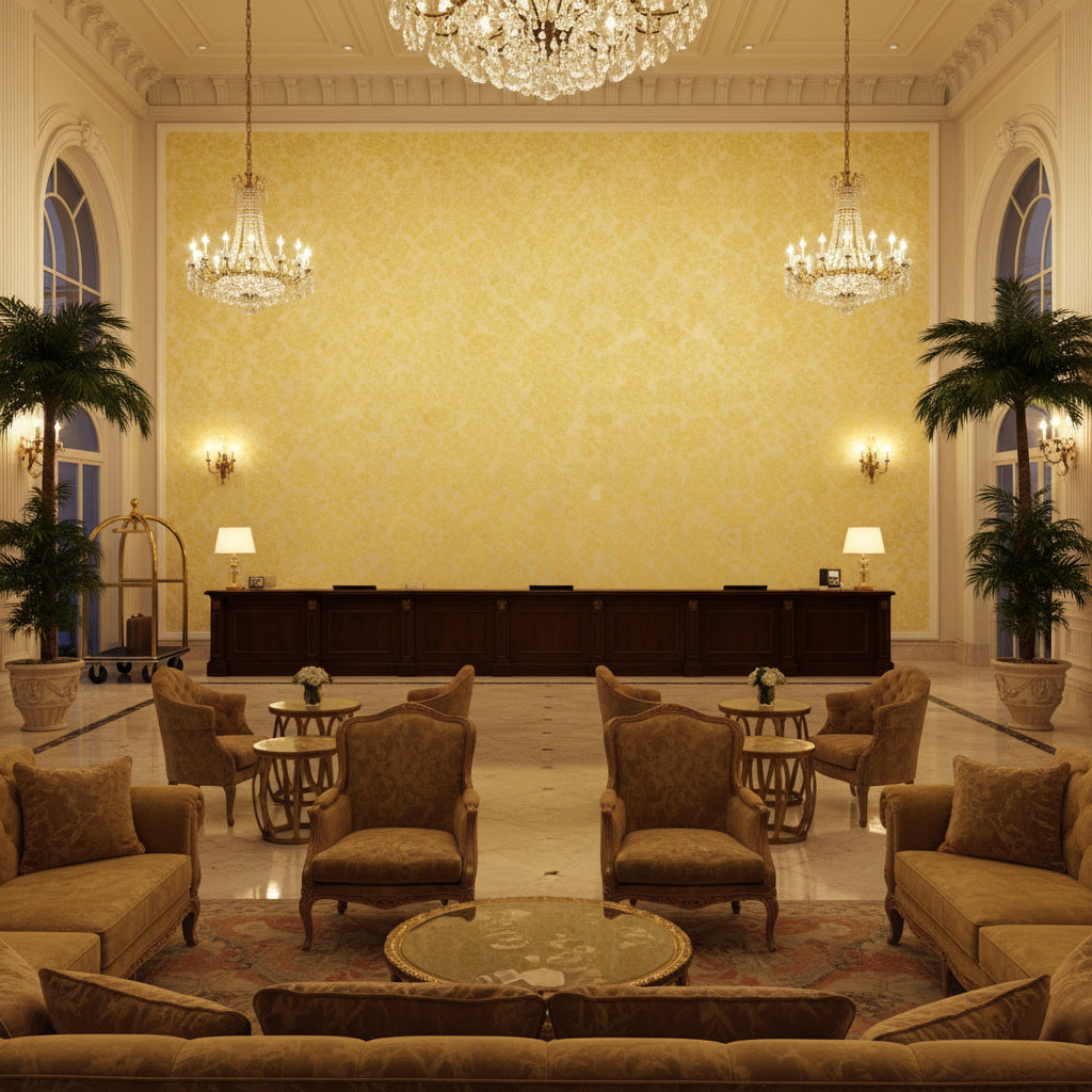BR-81035.14.0 | Kravet - Hotel Lobby Visualization (AI-generated, may not be to scale. Verify pattern scale with product specifications.)
