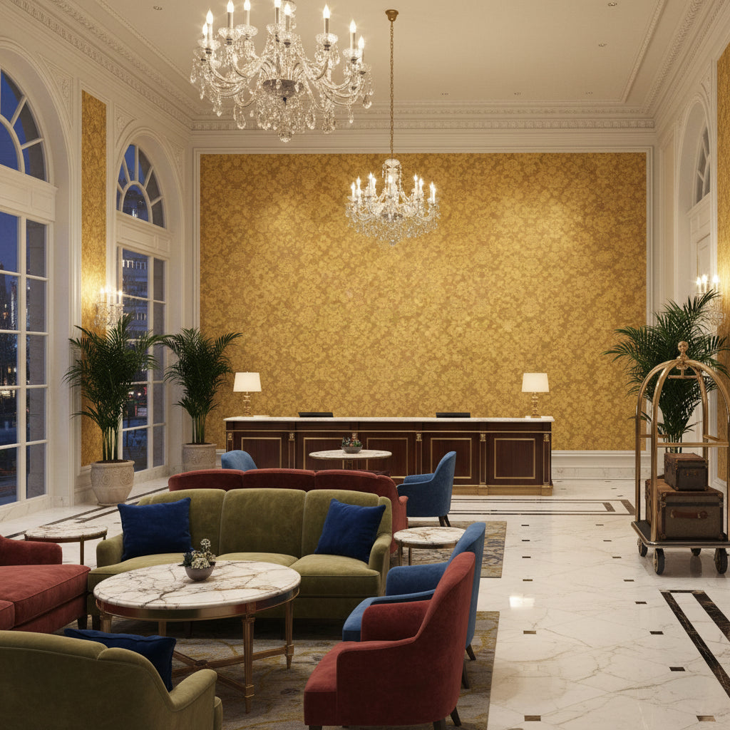 BR-81035.164.0 | Kravet - Hotel Lobby Visualization (AI-generated, may not be to scale. Verify pattern scale with product specifications.)
