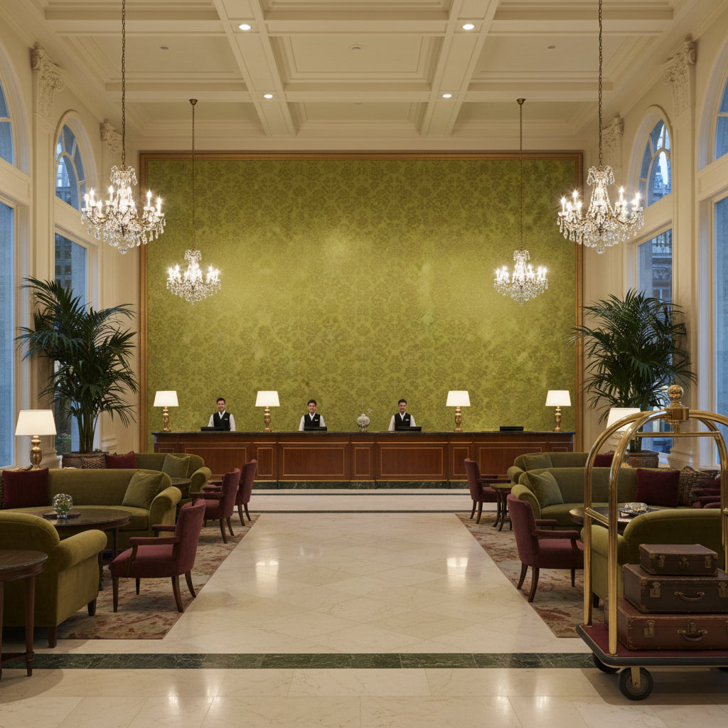 BR-81035.30.0 | Kravet - Hotel Lobby Visualization (AI-generated, may not be to scale. Verify pattern scale with product specifications.)
