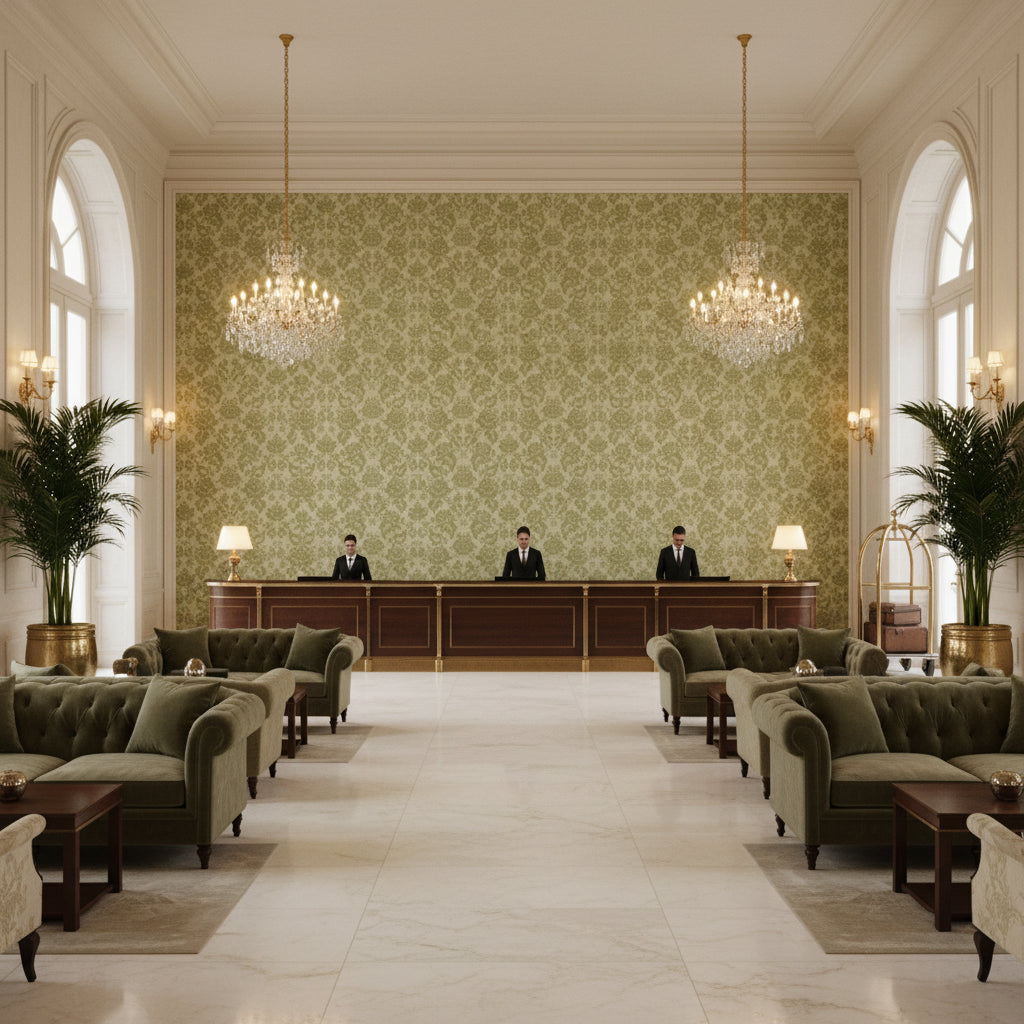 BR-81035.311.0 | Kravet - Hotel Lobby Visualization (AI-generated, may not be to scale. Verify pattern scale with product specifications.)