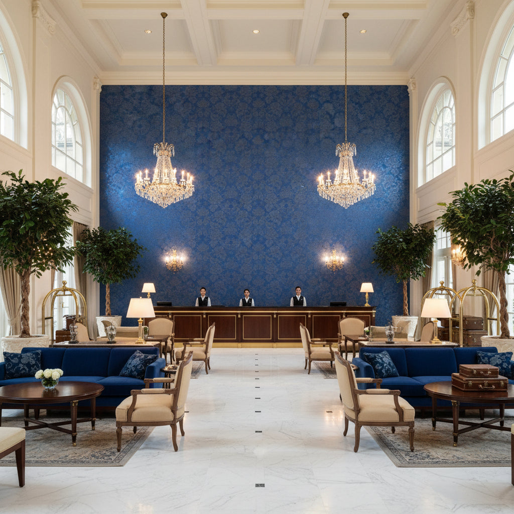 BR-81035.55.0 | Kravet - Hotel Lobby Visualization (AI-generated, may not be to scale. Verify pattern scale with product specifications.)