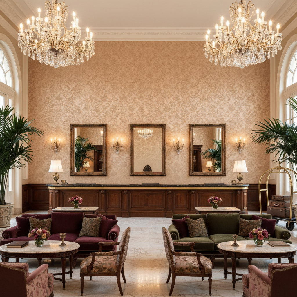 BR-81035.606.0 | Kravet - Hotel Lobby Visualization (AI-generated, may not be to scale. Verify pattern scale with product specifications.)