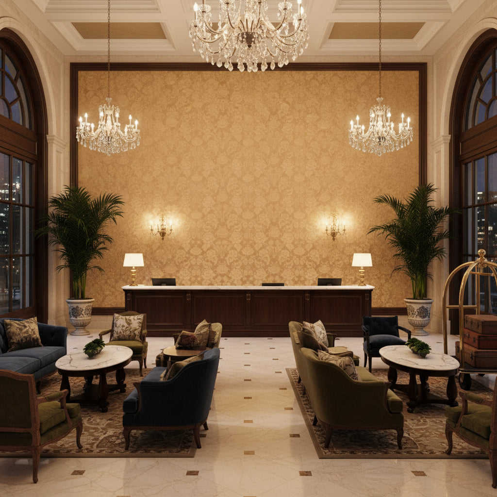 BR-81035.616.0 | Kravet - Hotel Lobby Visualization (AI-generated, may not be to scale. Verify pattern scale with product specifications.)