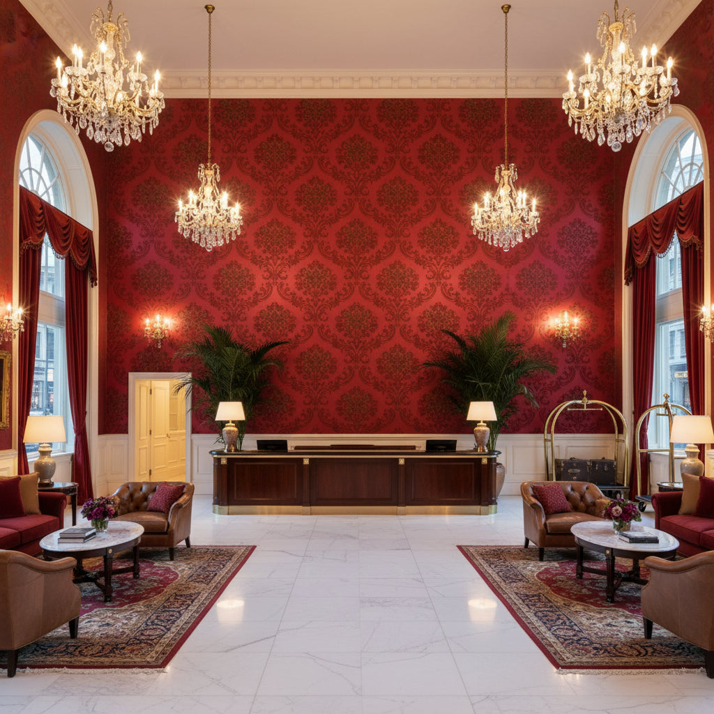 BR-81079.FF.0 | Kravet - Hotel Lobby Visualization (AI-generated, may not be to scale. Verify pattern scale with product specifications.)