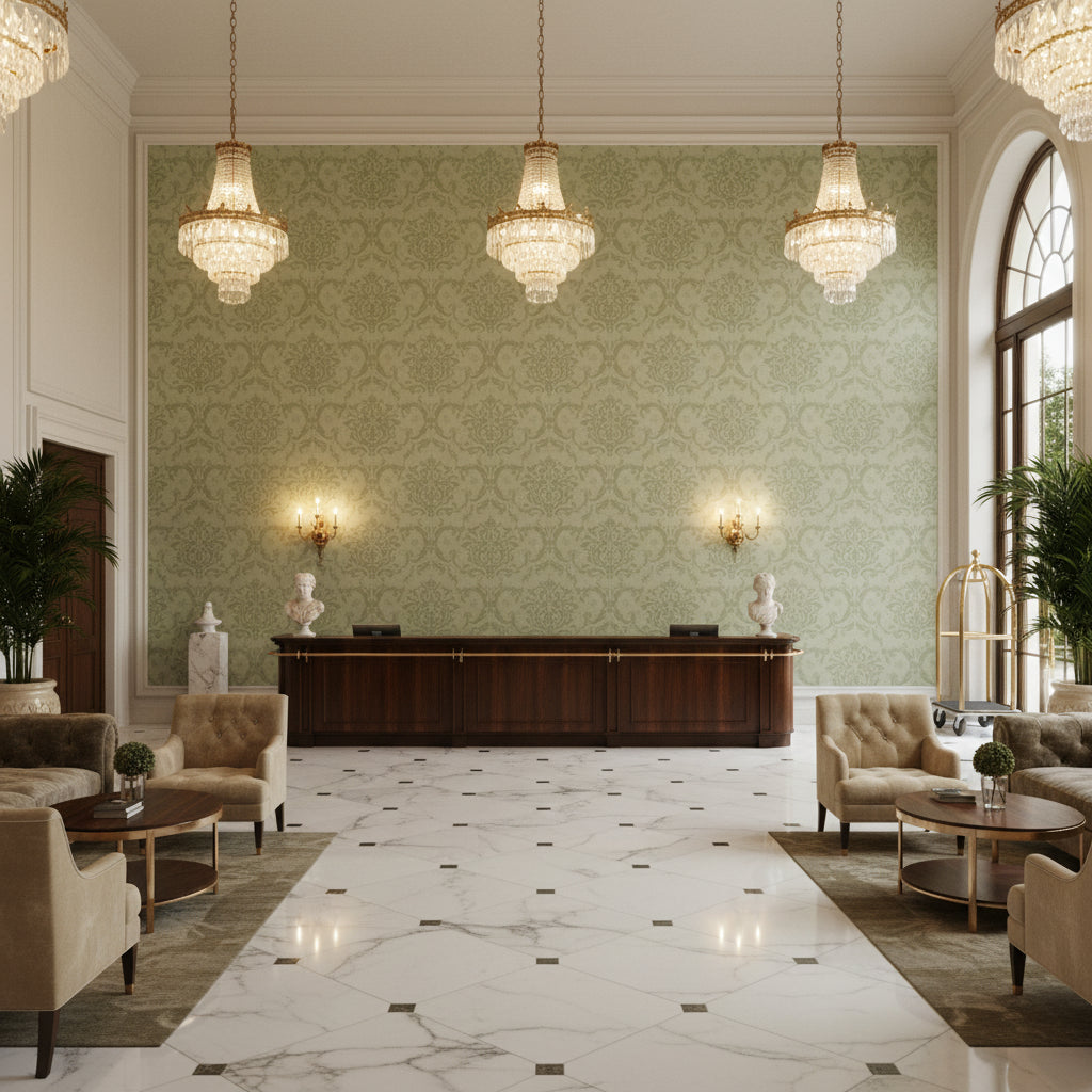 BR-81079.HH.0 | Kravet - Hotel Lobby Visualization (AI-generated, may not be to scale. Verify pattern scale with product specifications.)