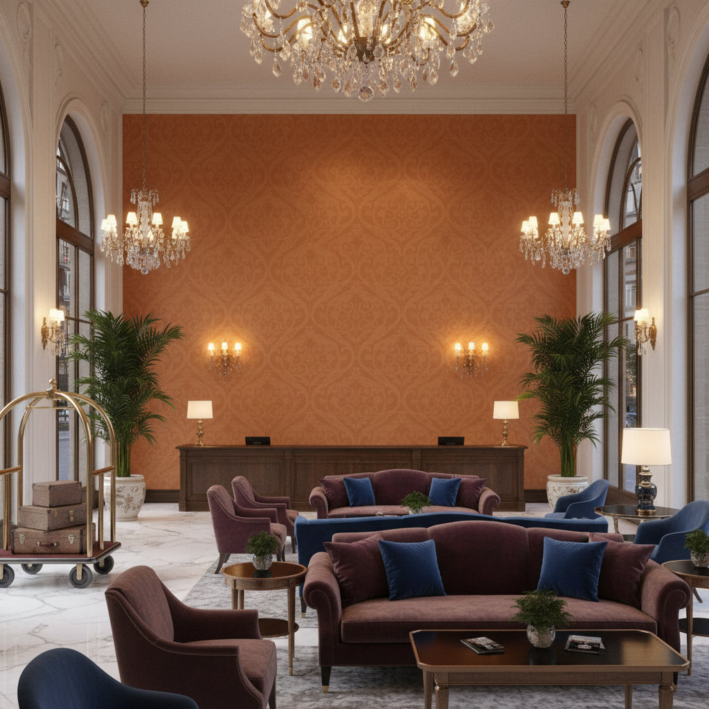 BR-81079.P.0 | Kravet - Hotel Lobby Visualization (AI-generated, may not be to scale. Verify pattern scale with product specifications.)