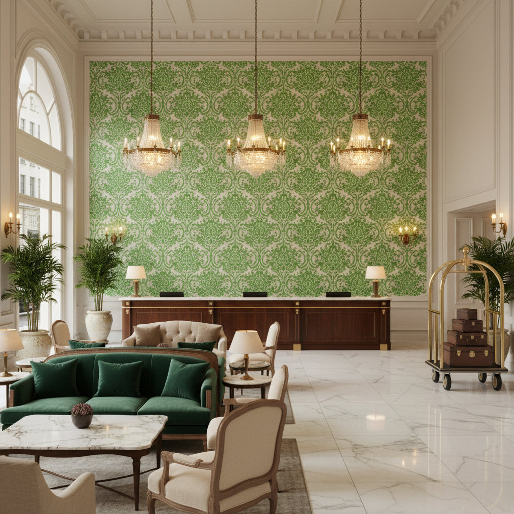 BR-81079.Y.0 | Kravet - Hotel Lobby Visualization (AI-generated, may not be to scale. Verify pattern scale with product specifications.)