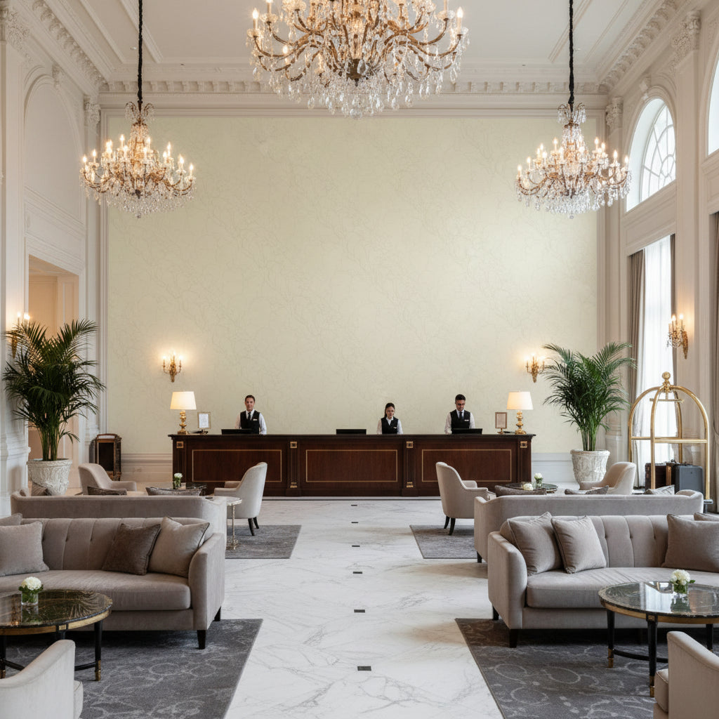 BR-81079.Z.0 | Kravet - Hotel Lobby Visualization (AI-generated, may not be to scale. Verify pattern scale with product specifications.)