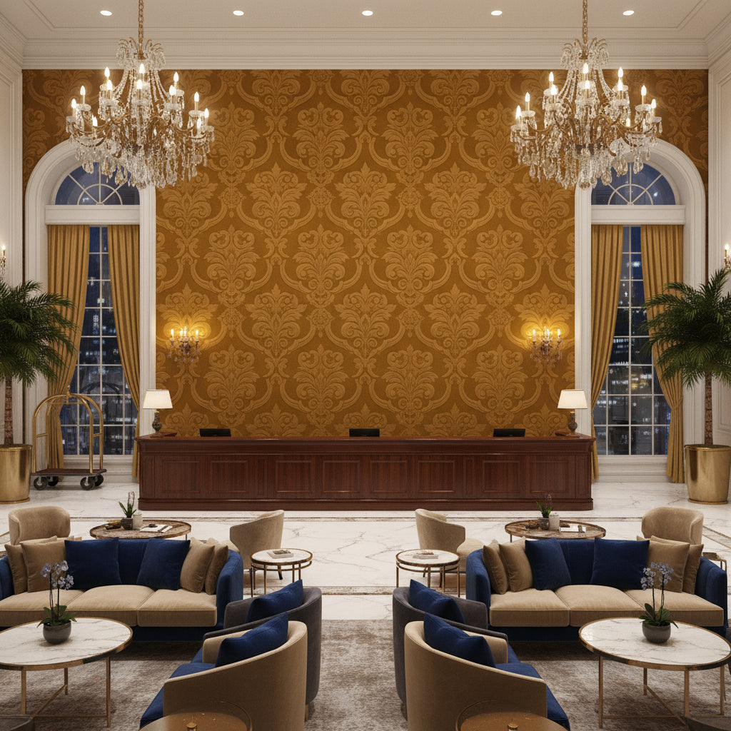 BR-81081.445.0 | Kravet - Hotel Lobby Visualization (AI-generated, may not be to scale. Verify pattern scale with product specifications.)