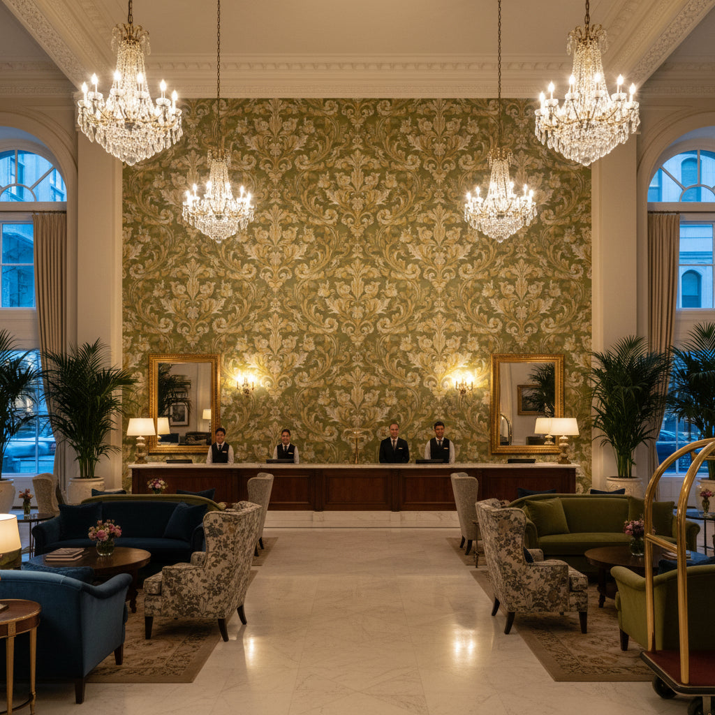 BR-81081.451.0 | Kravet - Hotel Lobby Visualization (AI-generated, may not be to scale. Verify pattern scale with product specifications.)
