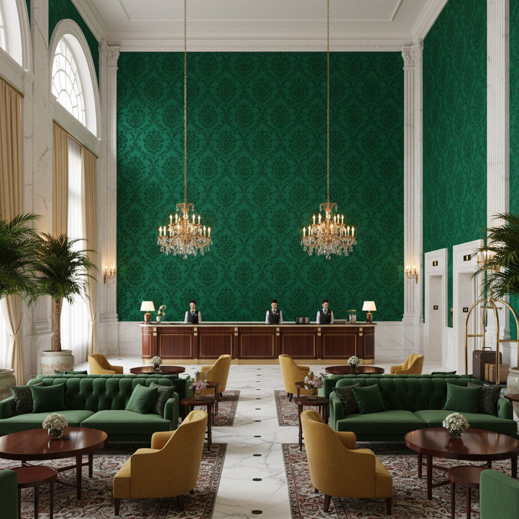 BR-81081.468.0 | Kravet - Hotel Lobby Visualization (AI-generated, may not be to scale. Verify pattern scale with product specifications.)
