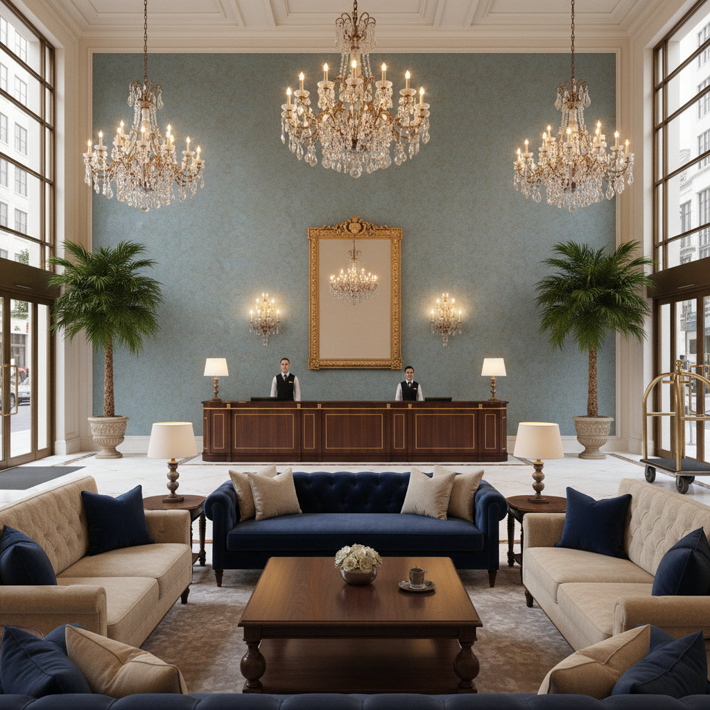 BR-81081.475.0 | Kravet - Hotel Lobby Visualization (AI-generated, may not be to scale. Verify pattern scale with product specifications.)